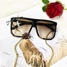 Gafas de sol cuadradas elegantes para mujer y hombre, lentes de sol cuadradas de gran tamaño, Sexy, de leopardo negro, con cadena, UV400, 2021 2024 - compra barato