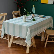 Mantel Rectangular de Pascua a rayas, cubierta de mesa de encaje con flecos, mantel de lino y algodón 2024 - compra barato