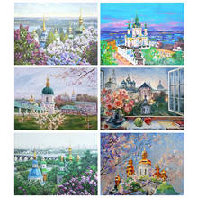 5d diy paisagem pintura diamante ponto cruz praça cheia diamante bordado igreja mosaico kit decoração para casa 2024 - compre barato