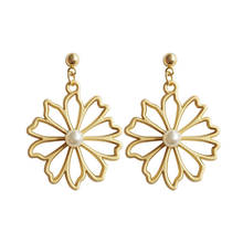 Classic tassel earrings Metal hollow out Daisy flowers stud earrings matte metal temperament sweet pearl earrings for women 2024 - buy cheap