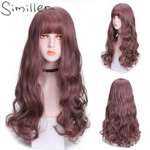 Similler Synthetic Long Wavy Hair Women's Wigs Black Brown Grey Ombre Taro Purple Wigs with Bangs for Daily Use 2024 - buy cheap