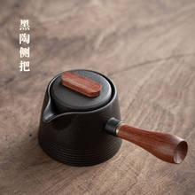 Bule de chá japoness kung fu, decoração de casa com cabo de madeira, potes de cerâmica, conjunto de bule de chá artesanal de argila preta 2024 - compre barato