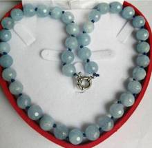 10mm Natural Faceted Blue Aquamarine Round Gemstone Beads Necklace 18"AAA 2024 - buy cheap