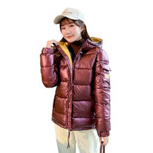 Jaqueta de algodão baixo prata feminina, casaco curto coreano novo inverno fino, jaqueta com capuz grossa feminina parka para baixo, jaquetas maré 2024 - compre barato