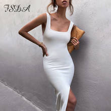 FSDA Midi-vestido sin mangas para mujer, vestido negro con escote cuadrado, Sexy, blanco, con espalda descubierta y hombros descubiertos para fiesta 2024 - compra barato