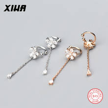 Rose Gold Color Korean Clip Earrings Zircon Long Dangle 925 Sterling Silver Clip on Earrings No Pierced Non Piercing Ear Cuffs 2024 - buy cheap