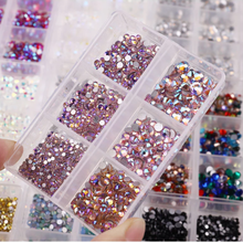 1 caja de diamantes de imitación de cristal para decoración de uñas, fondo plano de todos los colores, forma mixta, 3D, en 6 cuadrículas 2024 - compra barato