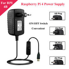 Блок питания для Raspberry Pi 4, 5 В, 3 а, с выключателем питания, адаптер питания для ЕС, США, Великобритании, Австралии, для Raspberry Pi 4, Model B, 4B 2024 - купить недорого