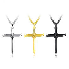 Stainless Steel Black Nail Cross Pendant Necklace Jewelry Men Jesus Christ Nail Cross Necklace Gift For Him with 60cm Chain 2024 - buy cheap