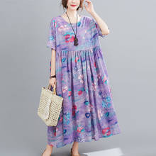 Свободное летнее платье размера плюс 5XL 6XL 100кг, винтажное платье из хлопка с цветочным принтом для женщин, повседневное Длинное Платье Макси 2024 - купить недорого