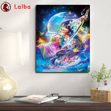 Pintura diamante anime menina cheia quadrado diamante bordado diamante mosaico pintura diamante borboleta lua cenário decoração 2024 - compre barato