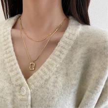 Simple Hollow Square Pendant Necklace For Women Couples Net Hot Trend Jewelry Light luxury Double Layers Sweater Chain SAN347 2024 - buy cheap