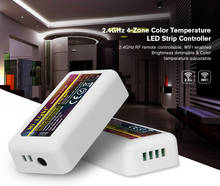 Mi Light 2,4G RF wifi беспроводной 4-зонный Регулируемый цветовой температуры CCT Диммируемый контроллер Диммер для двойной белой светодиодной ленты 2024 - купить недорого
