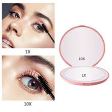 10X Magnifying HD Portable Makeup Mirror LED Lighted Folding Round Magnifying Cosmetic Travel Beauty Ring Photo Fill Light Mirro 2024 - buy cheap