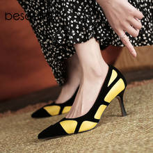 Bescóe-zapatos de tacón fino para mujer, calzado informal de retales de cuero prémium, colores mixtos TPR, BO816 2024 - compra barato