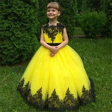 Yellow Flower Girl Dress, Long Flower Tulle Gown For Toddler, Floor-Length, Junior Bridesmaid, Long Train Dress 2024 - buy cheap