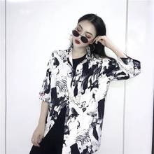 Женская блузка в стиле Харадзюку, свободная рубашка с рукавом до локтя и принтом чернил, одежда в стиле хип-хоп, Y2k, весна 2021 2024 - купить недорого
