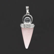 Colgante de cuarzo rosa Natural con forma de cono Circular, joyería de cuentas redondas de cuarzo transparente chapadas en plata, a la moda 2024 - compra barato