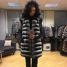 Women Hooded Fur Vest Chinchilla Color Coat Women Real Rex Rabbit Fur Outwear Winter Jacket Hot Style 2024 - buy cheap