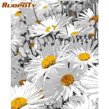 RUOPOTY-pintura por números hecha a mano, regalo único para adultos, flor blanca, 40x50cm, Marco, imagen al óleo, decoración del hogar, Artcraft 2024 - compra barato