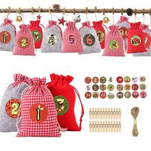 Calendário de vem para preenchimento de presentes de natal, 24 peças, sacos de pano com adesivos número 1-24, bolsas de adesivo de natal 2024 - compre barato