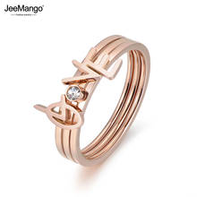 JeeMango-Anillo de circonia cúbica 3 en 1 para mujer, joyería de acero de titanio, anillo de compromiso de boda, oro rosa, JR18017 2024 - compra barato