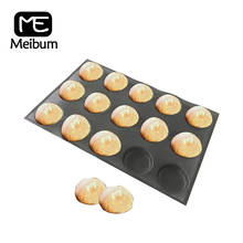 Meibum 15 Cavity DIY Muffin Round Bread Tray Hamburger Bun Bake Mold Non Stick Black Porous Glass Fiber Silicone Mould 2024 - buy cheap