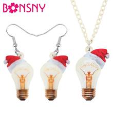 Bonsny-Conjunto de joyería de acrílico con forma de bombilla para Navidad, Pendientes colgantes, collar para mujer, niña, niño y adolescente, decoraciones para fiesta, regalo 2024 - compra barato