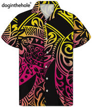 Doginthehole Gradient Color Men's Hawaii Shirts Vintage Samoa Tribal Print Casual Short Sleeve Beach Shirt Comfortable Tops 2024 - buy cheap