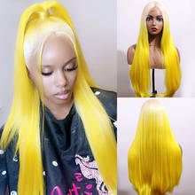 Ombre Yellow Synthetic Lace Front Wig Glueless Long Straight Blue Wig High Tempareture Blonde Cosplay Wigs for Black Women 2024 - buy cheap
