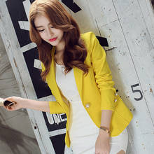 Blazer feminino curto, jaqueta slim de manga comprida, moda coreana, cor sólida, amarelo, nova, 2021 2024 - compre barato