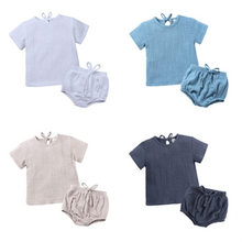 Camisa de linho manga curta unissex, calça feminina de duas peças para bebês 6 meses a 4 anos 2024 - compre barato