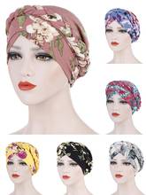 Pañuelo turbante musulmán con estampado de flores para mujer, Hijab islámico interno, Sombrero trenzado árabe, gorro para la cabeza, cubiertas para mujer 2024 - compra barato
