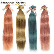 Rebecca-mechones de cabello humano Remy, extensiones de cabello liso brasileño, color rubio dorado, Azul, Naranja y rosa, 30 #, 1/3/4 mechones 2024 - compra barato