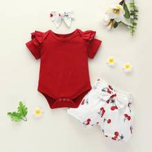 Conjuntos de roupas para bebês meninas, roupas de verão plissadas para bebês recém-nascidos e crianças pequenas com estampa de curto 2024 - compre barato