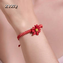 Zyzq pulseira de tecido com margaridas, pulseira pequena vermelha tecida à mão ajustável, bracelete para namorada estudante 2024 - compre barato