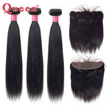 QUEEN Hair Peruvian Straight Human Hair Bundles With Frontal Natural Color 3 Bundles With Frontal Hair Weave With Baby Hair 2024 - buy cheap