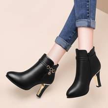 ZZPOHE New Fashion Women Boots 2019 Autumn Winter High Heels Women's Warm Ankle Shoes Female Office Leather Boots 2024 - buy cheap