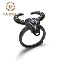 GEM'S балетное кольцо из натурального Лондона с голубым топазом и головой быка, 925 пробы Серебряное кольцо ручной работы, регулируемые Открытые Кольца для женщин, хорошее ювелирное изделие 2024 - купить недорого