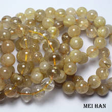 Meihan frete grátis (1 pulseira) ouro natural rutilated quartzo 13-14mm contas soltas redondas para fazer jóias design 2024 - compre barato