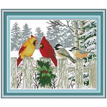 Birds on the fence in winter counted printed on the canvas  11CT 14CT DIY kit Chinese Cross Stitch embroidery needlework Sets 2024 - buy cheap