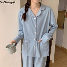 Pajama Sets Women Long Sleeve and Pants Button Up Solid Casual Sleepwear Pockets Home Lounge Wear Simple High Quality Soft Retro 2024 - buy cheap