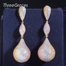 ThreeGraces 65mm Water Drop Balls Long Dangle CZ Earrings for Women Nigerian Wedding Luxury 3 Tone Gold Color Jewelry ER409 2024 - buy cheap
