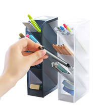 Multi-função 4 grade desktop caneta titular caixa de armazenamento da escola do escritório claro branco preto plástico caixa de mesa caneta lápis organizador 45l 2024 - compre barato