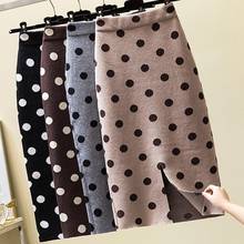 autumn winter vintage polka dot knitted skirt women high waist package hip split thick sweater skirt 2024 - buy cheap