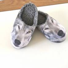 Zapatillas de interior con cabeza de Lobo para hombre, zapatos de invierno para casa, de felpa, diseño 3D, divertidas, Husky, de algodón, talla grande 45