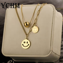 Fashion Smiley Layered Necklaces for Women Stainelss Steel Gold Plated Smile Face Pendant Necklace for Girl Aesthetic Jewelry 2024 - buy cheap