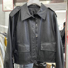 Black Short Faux Pu Leather Jacket Women Streetwear Loose Casual Long sleeve Motorcycle Coat 2022 Spring New Punk Biker Jackets 2024 - buy cheap