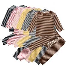 Mini camiseta listrada de manga longa, roupa casual para recém-nascido, meninos e meninas, outono 0-24m conjunto de 2024 - compre barato
