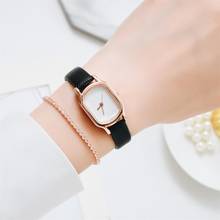 Часы наручные женские кварцевые в стиле ретро, модные элегантные брендовые простые, с кожаным ремешком, черные прямоугольные 2024 - купить недорого